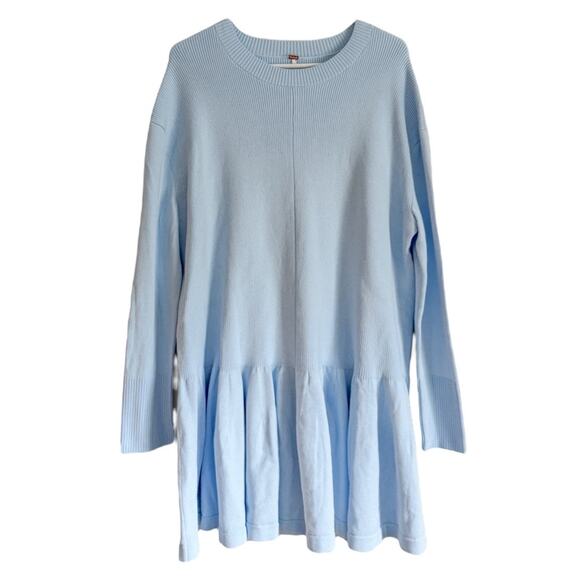 Free People Time On My Side Mini Sweater Dress Ruffle Rib Ice Water OB2018303 - Picture 1 of 6